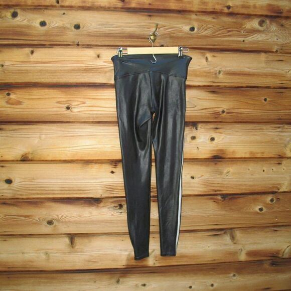 SPANX Black Faux Leather Stripe Leggings M - Picture 6 of 8